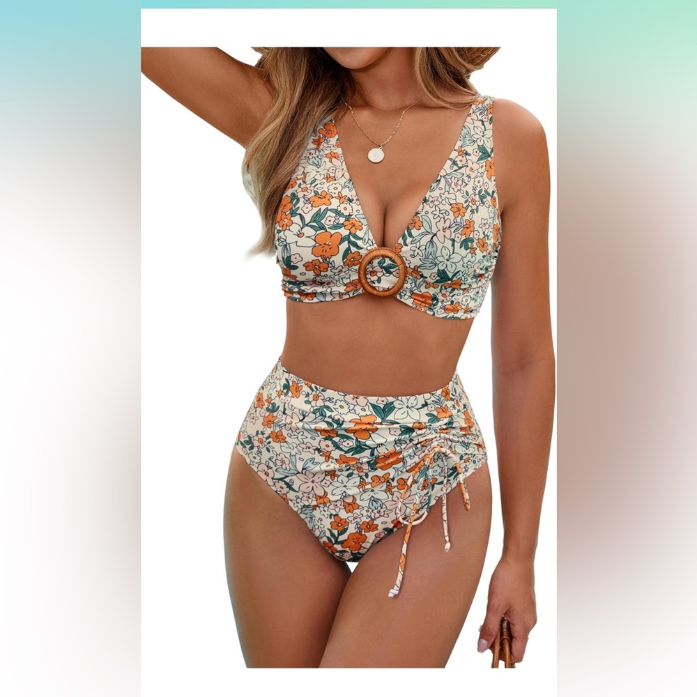 Tropical Floral Bikini Set with Ring Detail